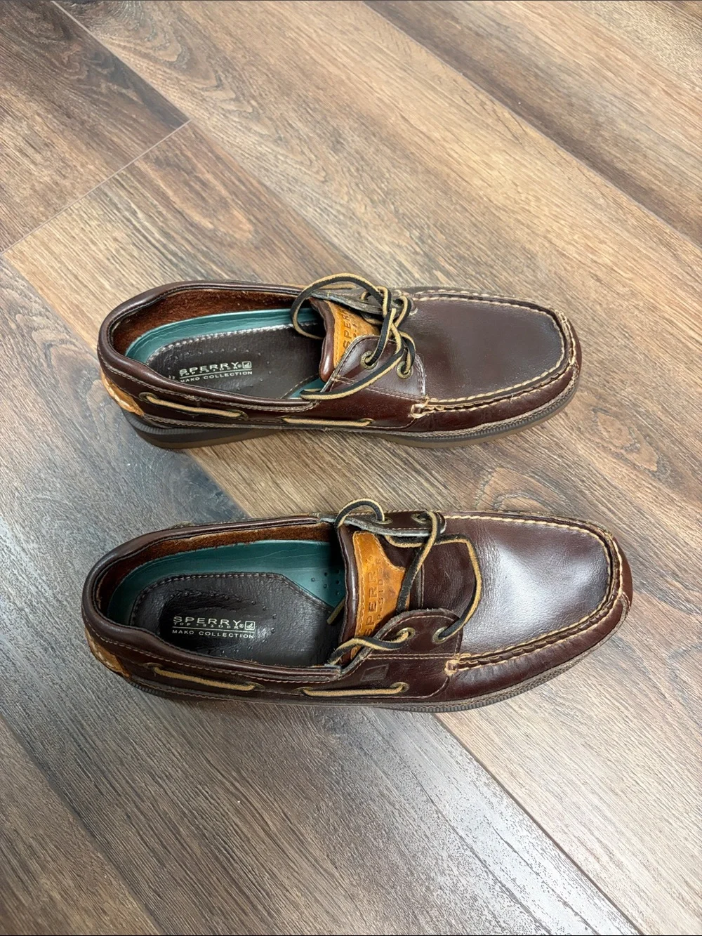 Sperry Dark Brown Leather Boat Shoes with Tan Accents - Men's